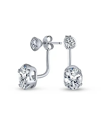 Bling Jewelry Modern Classic Minimalist Solitaire Cubic Zirconia Front Cz Back Ear Jackets Stud Earrings .925 Sterling Silver