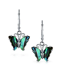 Bling Jewelry Garden Insect Carved Rainbow Iridescent Abalone Butterfly Lever back Drop Earrings .925 Sterling Silver