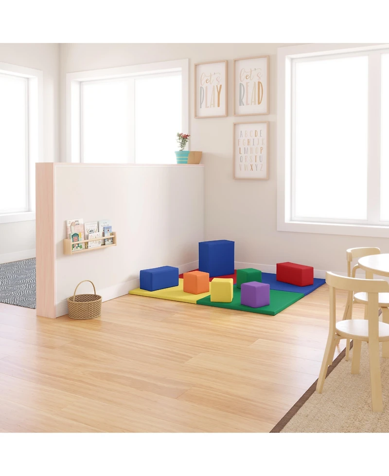 ECR4Kids SoftZone Quad Fold-n-Go Activity Mat and Patchwork Toddler Blocks, Assorted, 13-Piece