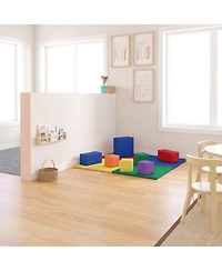 ECR4Kids SoftZone Quad Fold-n-Go Activity Mat and Patchwork Toddler Blocks, Assorted, 13-Piece