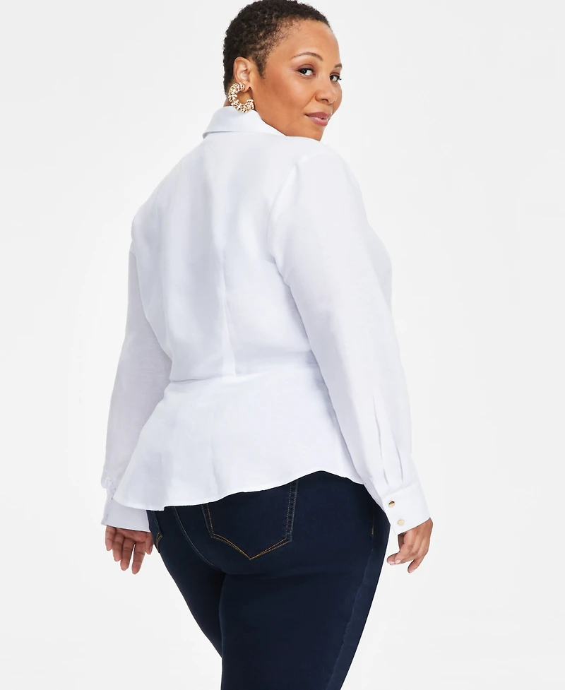 I.n.c. International Concepts Plus Linen-Blend Tied Surplice Top, Exclusively at Macy's