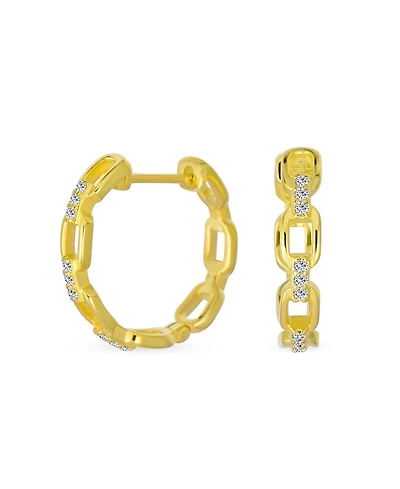 Bling Jewelry Elegant Round Paper Clip Link Open Pave Cz Accent Chain Hoop Earrings Of Cubic Zirconia .925 Sterling Silver .75 Inch
