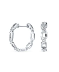 Bling Jewelry Elegant Round Paper Clip Link Open Pave Cz Accent Chain Link Hoop Earrings Of Cubic Zirconia .925 Sterling Silver .75 Inch