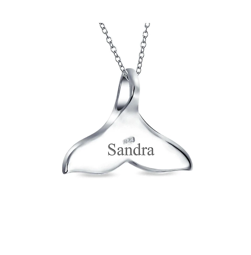 Bling Jewelry Nautical Blue Inlay Created Opal Fish Fin Whale Tail Pendant Necklace .925 Sterling Silver