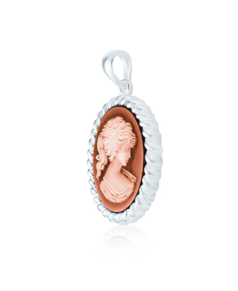 Bling Jewelry Classic Antique Style Red Blue Black White Carved Oval Framed Victorian Lady Portrait Cameo Pendant Brooch Necklace For Women .925 Sterl