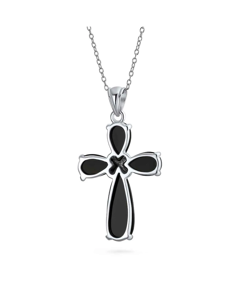 Bling Jewelry Timeless Fashion Black Onyx Green Jade Cross Pendant Necklace Sterling Silver