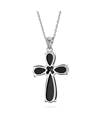 Bling Jewelry Timeless Fashion Black Onyx Green Jade Cross Pendant Necklace Sterling Silver
