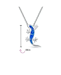 Bling Jewelry Nautical Tropical Green Opal Gecko Lizard Pendant Necklace Sterling Silver