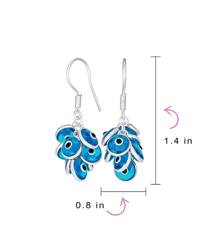 Bling Jewelry Spiritual Protection Round Multi Color Multiple Cluster Evil Eye Charms Dangle Earrings For Women Glass .925 Sterling Silver Made Tur