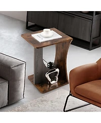 Gymax Side Table 2 Tier Sofa Couch Table Compact C-shape End Table Snack Coffee Table