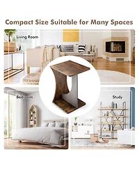 Gymax Side Table 2 Tier Sofa Couch Table Compact C-shape End Table Snack Coffee Table