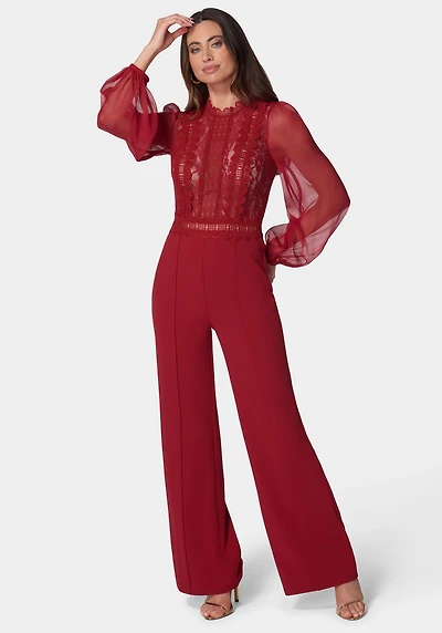 Bebe Women's Lace Top Straight Leg Jumpsuit