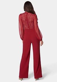 Bebe Women's Lace Top Straight Leg Jumpsuit