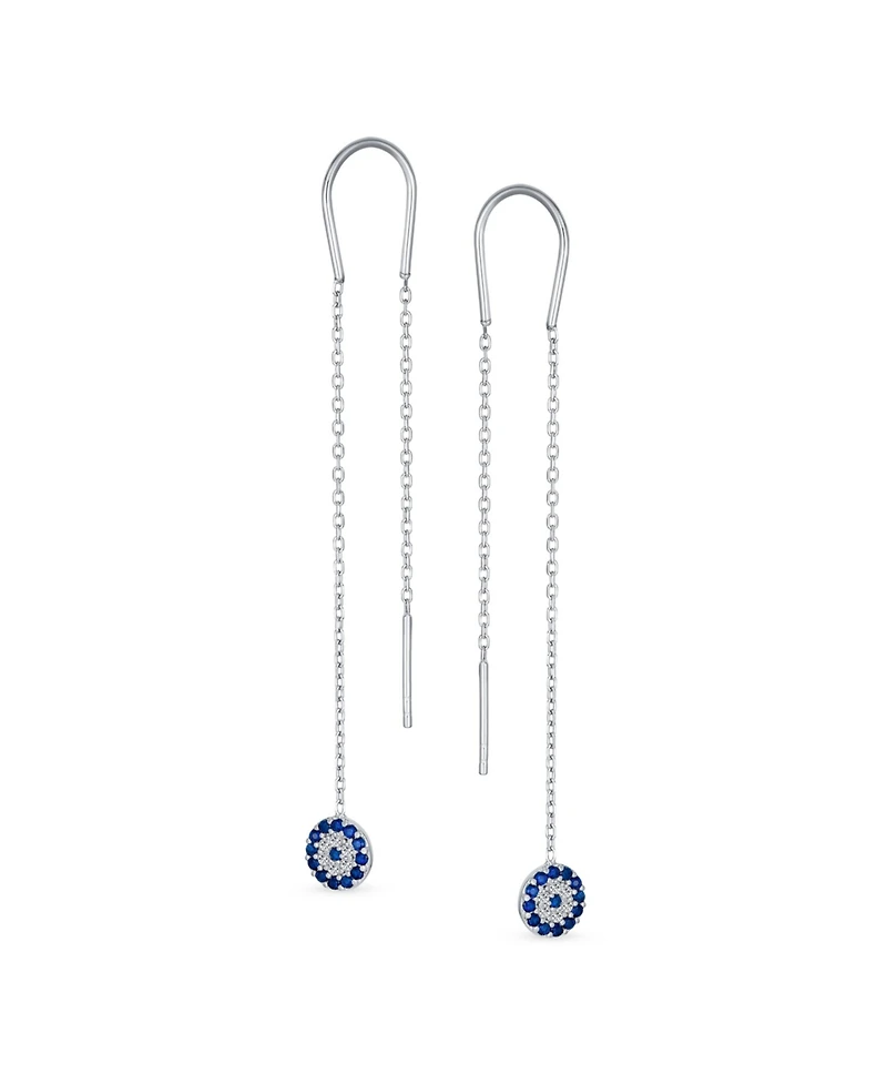 Bling Jewelry Blue Nazar Evil Eye Cubic Zirconia Pave Cz Spiritual Thin Chain Threader Earrings .925 Sterling Silver