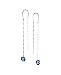 Bling Jewelry Blue Nazar Evil Eye Cubic Zirconia Pave Cz Spiritual Thin Chain Threader Earrings .925 Sterling Silver