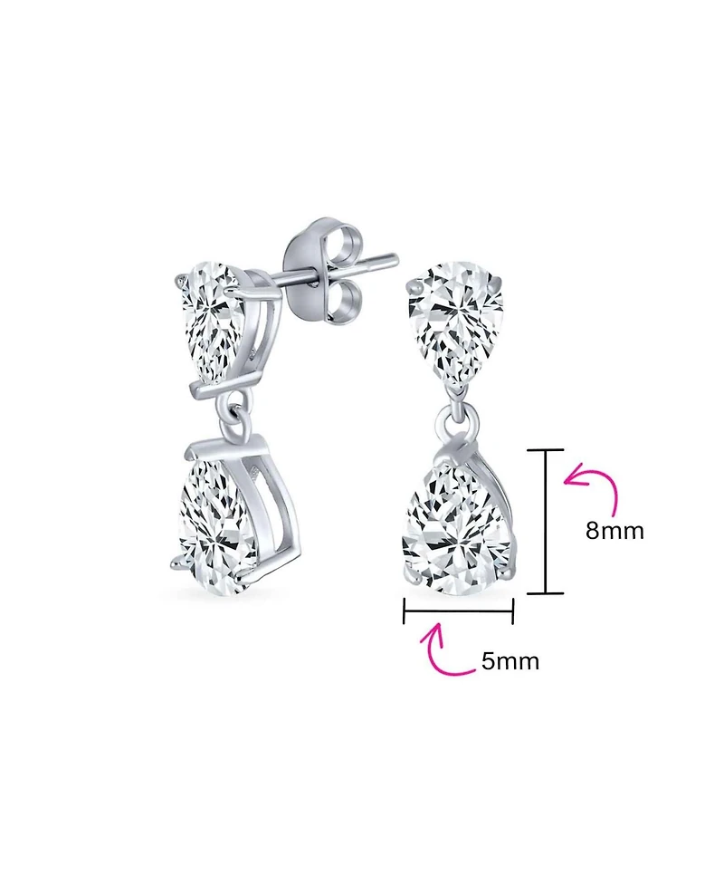 Bling Jewelry Elegant Classic Simple 5CT Cubic Zirconia Clear Double Teardrop Pear Shaped Solitaire Cz Dangle Earrings Prom .925 Sterling Silver 8MM S