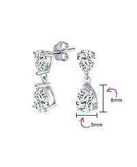 Bling Jewelry Elegant Classic Simple 5CT Cubic Zirconia Clear Double Teardrop Pear Shaped Solitaire Cz Dangle Earrings Prom .925 Sterling Silver 8MM S