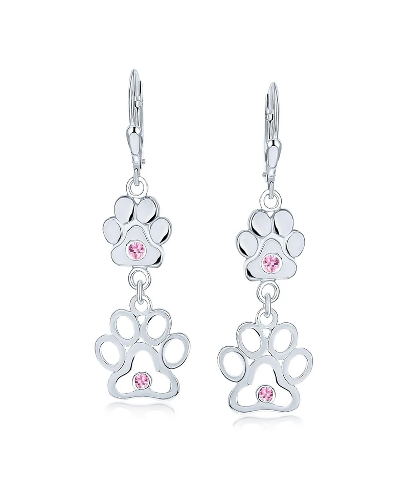 Bling Jewelry Bff Cut Out Open Animal Lover Pet Dog Cat Paw Print Dangle Stud Earrings Puppy Cubic Zirconia .925 Sterling Silver Lever Back Push