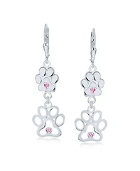 Bling Jewelry Bff Cut Out Open Animal Lover Pet Dog Cat Paw Print Dangle Stud Earrings Puppy Cubic Zirconia .925 Sterling Silver Lever Back Push