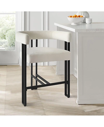 Maison Boucle Velvet Counter Stool,Boasting Curved Frame Armrest Stool with Three Legs(1PK)-Maison