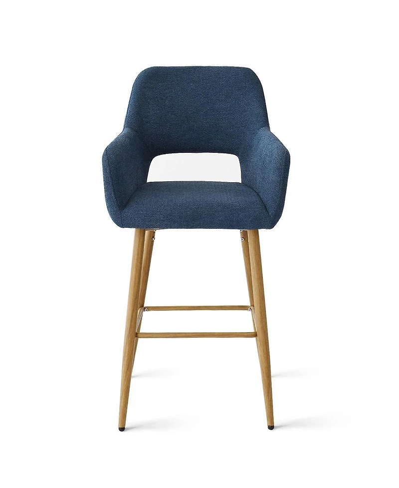Linen Armrest Counter Height Stools Set of 2 with Back for Kitchen Island-Maison Boucle