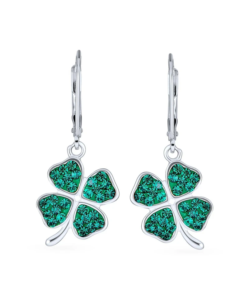Bling Jewelry Celtic Irish Good Luck Sparkling Green Crystal Clover Shamrock Dangle Earrings Charm .925 Sterling Silver Lever back