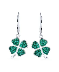 Bling Jewelry Celtic Irish Good Luck Sparkling Green Crystal Clover Shamrock Dangle Earrings Charm .925 Sterling Silver Lever back