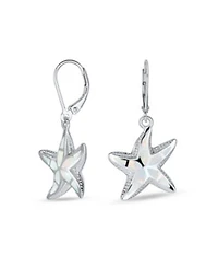 Bling Jewelry Iridescent Created Opal Inlay Nautical Vacation Honeymoon Ocean Marine Life Starfish Dangle Drop Lever back Earrings Sterling Silver