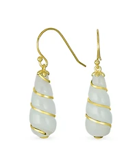 Bling Jewelry Classic Elegant Long Chandelier Natural Dark Green Jade Teardrop Dangle Earrings 14K Yellow Gold Overlay Twisting Swirl Accent .925 Ster