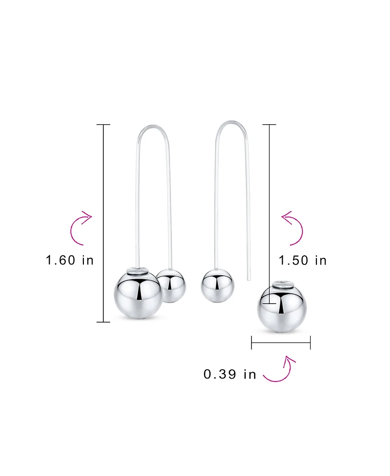 Bling Jewelry Geometric Linear Long Thin Ear Wire Staggered Drop Ear .925 Sterling Silver Double Bead Ball Threader Earrings 8,12 Mm Bead