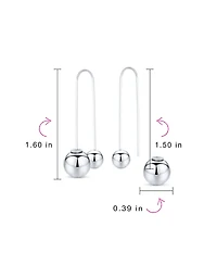 Bling Jewelry Geometric Linear Long Thin Ear Wire Staggered Drop Ear .925 Sterling Silver Double Bead Ball Threader Earrings 8,12 Mm Bead