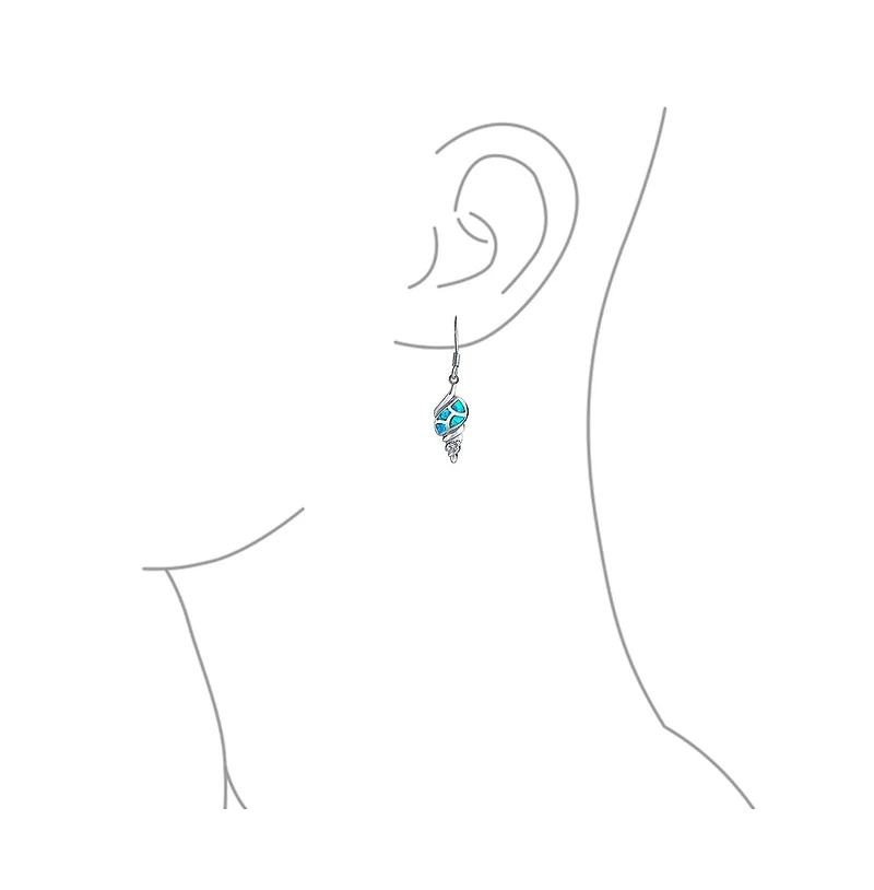 Bling Jewelry Blue Opal Inlay Sea Shell Dangle Earrings in Sterling Silver