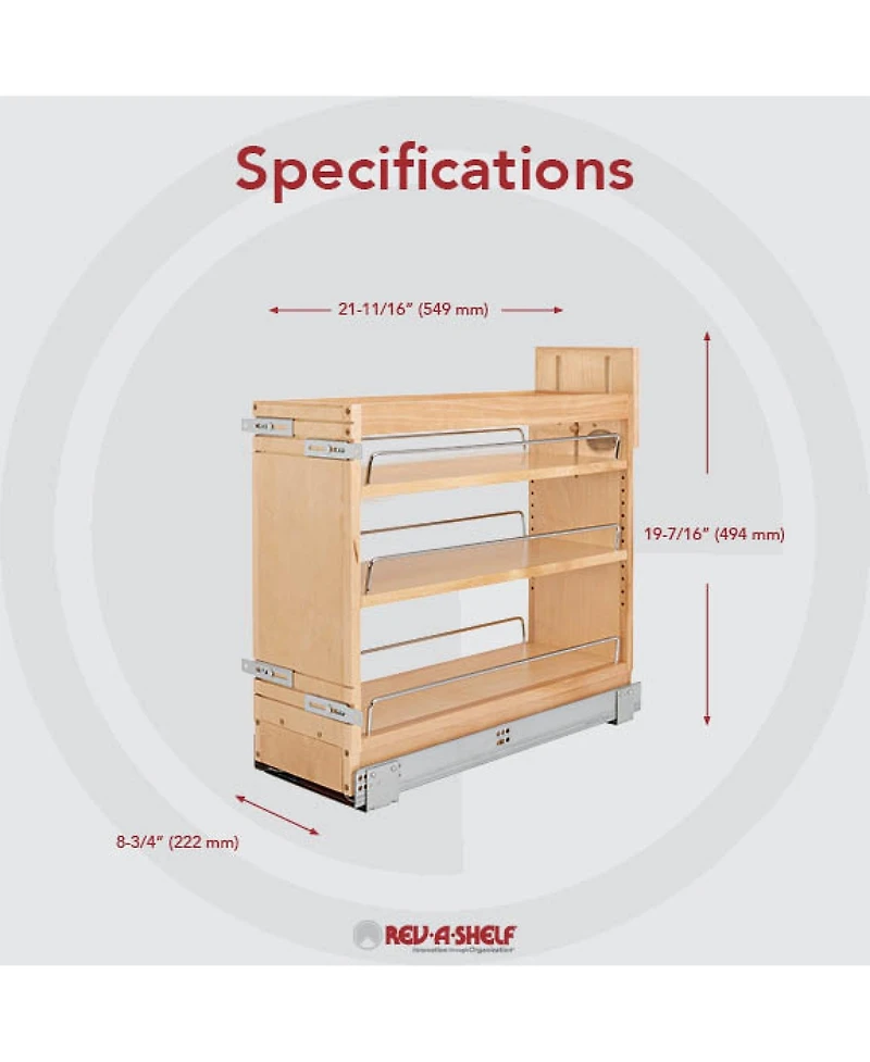 Rev-a-Shelf 8" Door/ Drawer Base Cabinet Organizer Soft-close, 448-bddsc-8C