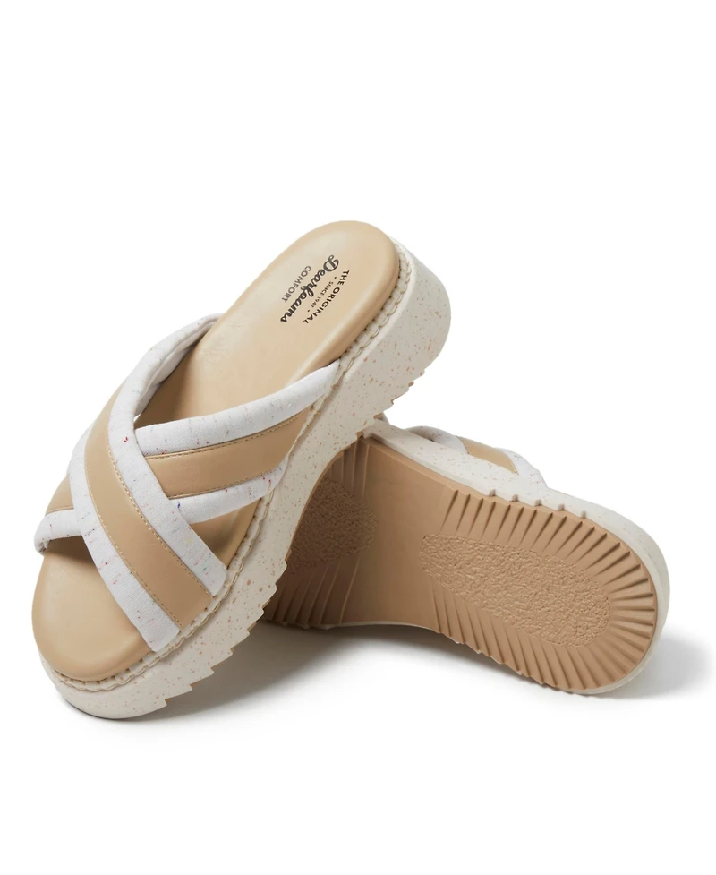 Dearfoams Women's Daisy Cross Strap Platform Sandal