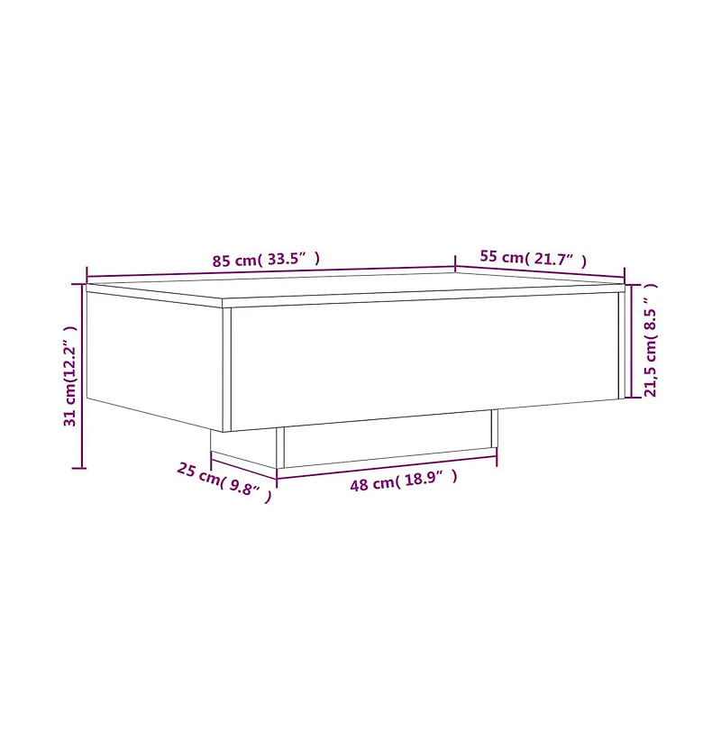 vidaXL Coffee Table with Led Lights Brown Oak 33.5"x21.7"x12.2"