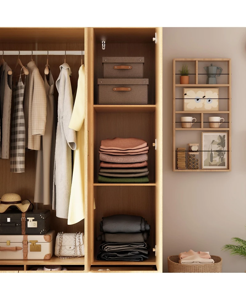 Famapy Brown Wood 4-Door Big Wardrobe Armoires with 2-Drawers