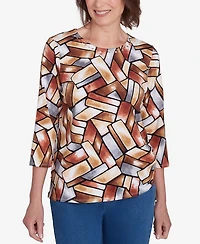 Alfred Dunner Women's Color Block Short Sleeve Top