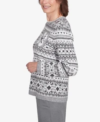 Alfred Dunner Women's Copenhagen Fair Isle Biadere Patch Sweater
