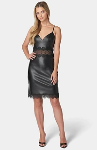 Bebe Women's Faux Leather and Lace Mini Dress