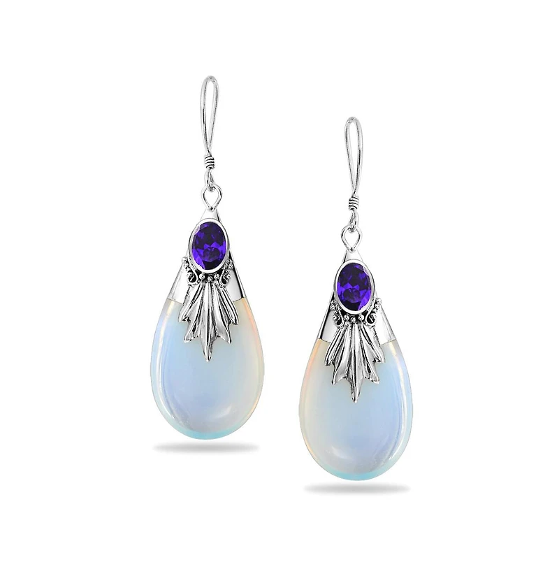 Bling Jewelry Western Style Rainbow Opalite Glass Teardrop Pear Shaped Dangle Earrings Sterling Silver Fish Hook