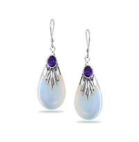 Bling Jewelry Western Style Rainbow Opalite Glass Teardrop Pear Shaped Dangle Earrings Sterling Silver Fish Hook