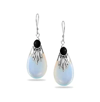 Bling Jewelry Boho Western Style Cz Fan Set Accent Natural Red Purple Black Turquoise Rainbow Opalite Teardrop Dangle Earrings Fish Hook .925 Sterling