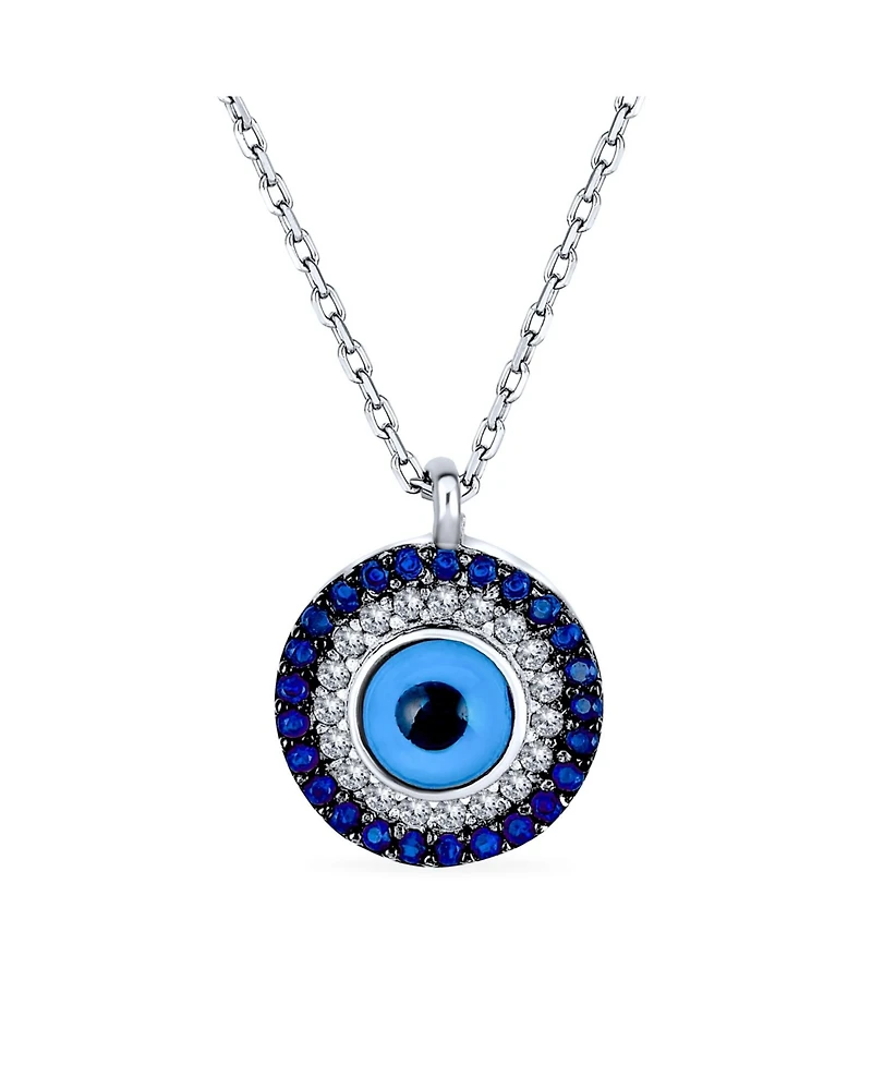 Bling Jewelry Turkish Blue Pave Cz Spiritual Protection Amulet Evil Eye Round Circle Pendant Station Necklace .925 Sterling Silver
