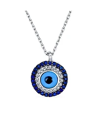 Bling Jewelry Turkish Blue Pave Cz Spiritual Protection Amulet Evil Eye Round Circle Pendant Station Necklace .925 Sterling Silver