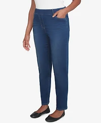Alfred Dunner Women's Harvest Moon Super Stretch Faux Fly Denim Medium Length Pants