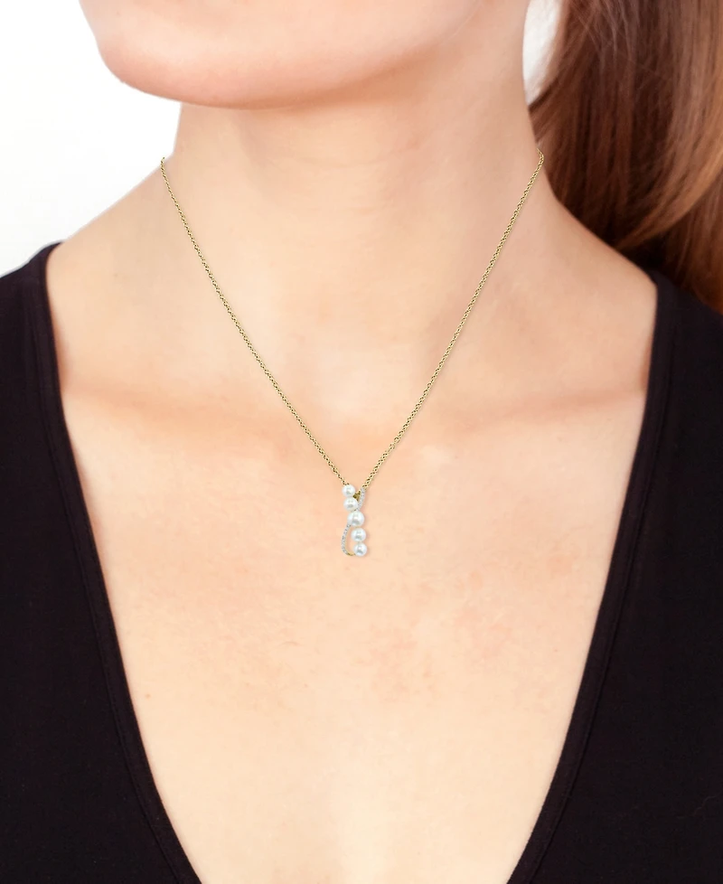 Effy Cultured Freshwater Pearl (3-1/2-5mm) & Diamond (1/20 ct. t.w.) Crossover Pendant Necklace in 14k Gold, 18" + 1" extender