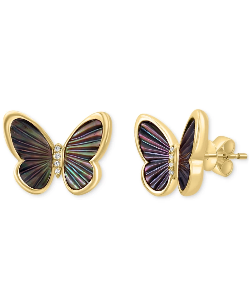 Effy Mother of Pearl & Diamond Accent Butterfly Stud Earrings in 14k Gold