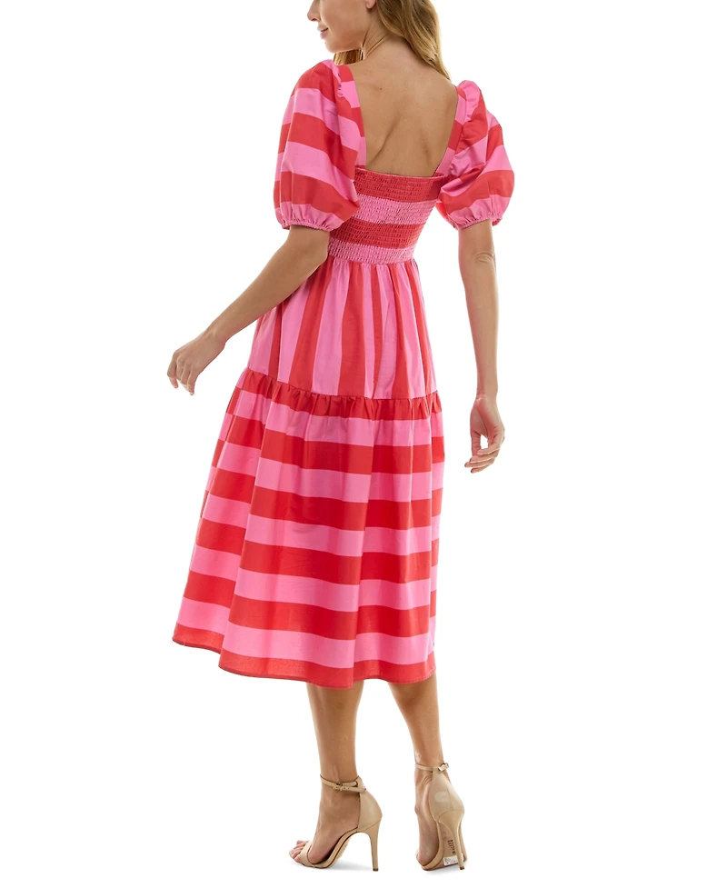 Crystal Doll Juniors' Striped Balloon-Sleeve Midi Dress