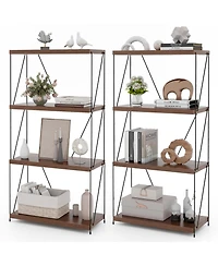 2 Pcs 4-Tier Multipurpose Display Rack Freestanding Bookcase with Metal Frame
