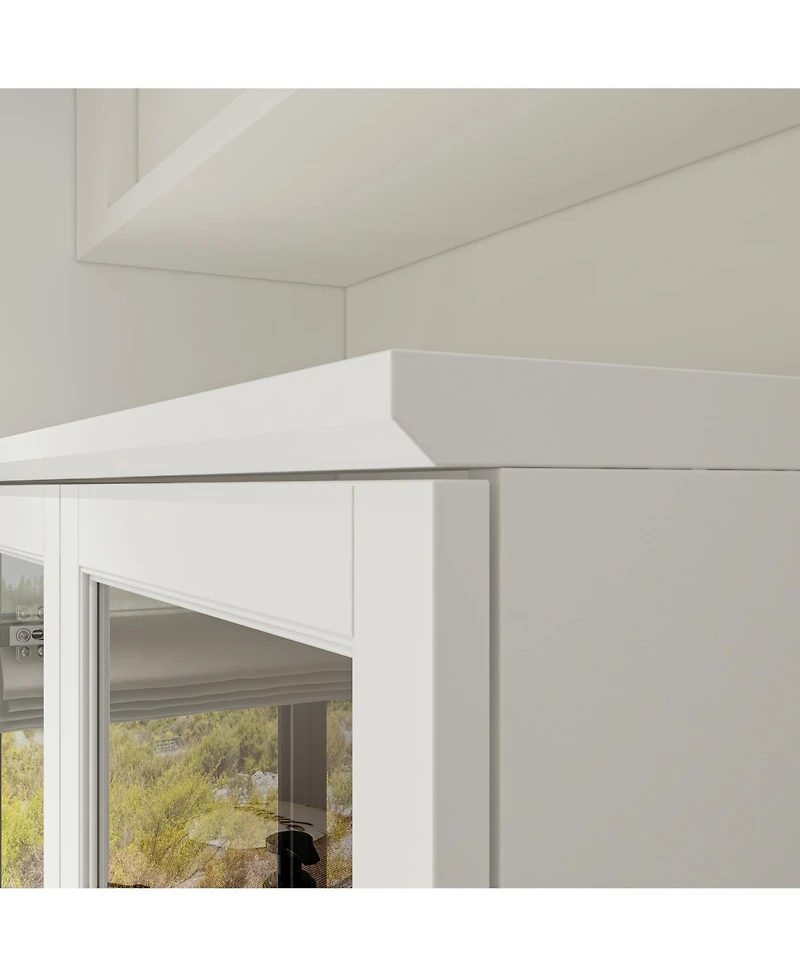 Famapy 4-Shelf White Wood Standard Bookcase With Doors, Cabinet, Drawer